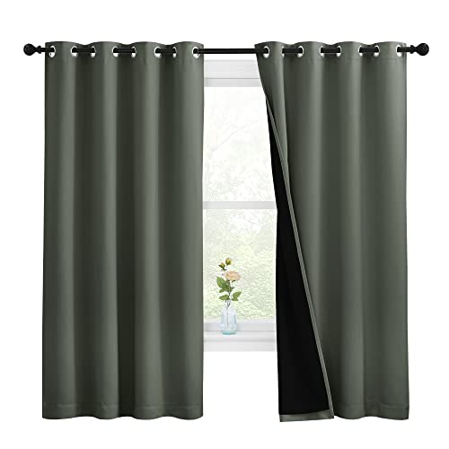 Image of NICETOWN Dark Mallard 100% Blackout Lined Curtains, 2 Thick Layers Completely Blackout Window Treatment Thermal Insulated Drapes for Kitchen /Bedroom (1 Pair, 55-inch Width x 68-inch Length per Panel)