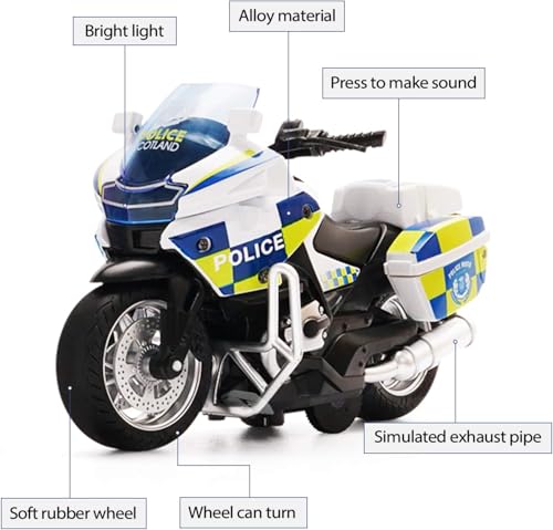 Image of FEXXA Police Motorcycle Toy - Pull Back Motorcycle Toys, Tiny Gift with Music Lighting, Latte Motorcycles Toy for Kids Boys Age 3-8 Year Old [NEW] (Moto-Fighting-White)
