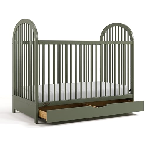 Image of Graco Olivia 3-in-1 Convertible Crib with Drawer - Converts from Baby Crib to Toddler Bed and Daybed, GREENGUARD Gold Certified, Baby Safety Alliance Verified, Easy Assembly (Olive)