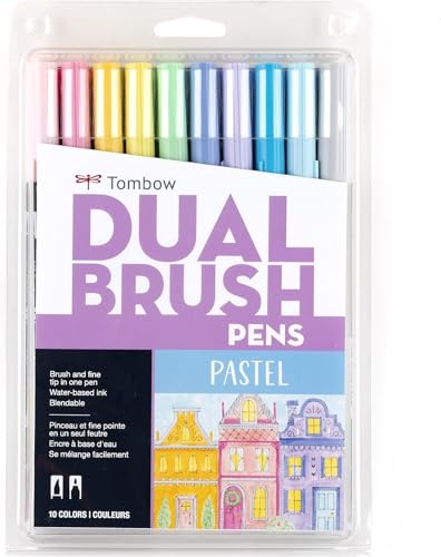 Tombow 56187 Dual Brush Pen Art Markers, Pastel, 10-Pack. Blendable, Brush and Fine Tip Markers