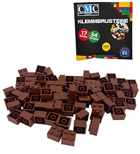CMC imports 50 Klemmbausteine Bausteine Grundbausteine 2x2 Noppen Kompatibel Bricks 34 vers. Farben (090 - Braun)