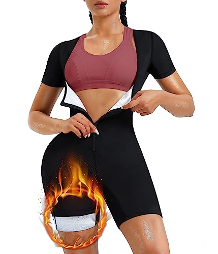 Kumayes Sauna Suit Sweat Vest Waist Trainer For Women 4 In 1 Slimming Full Body Shaper Fitness Workout Top With Sleeve Shorts #TOP20