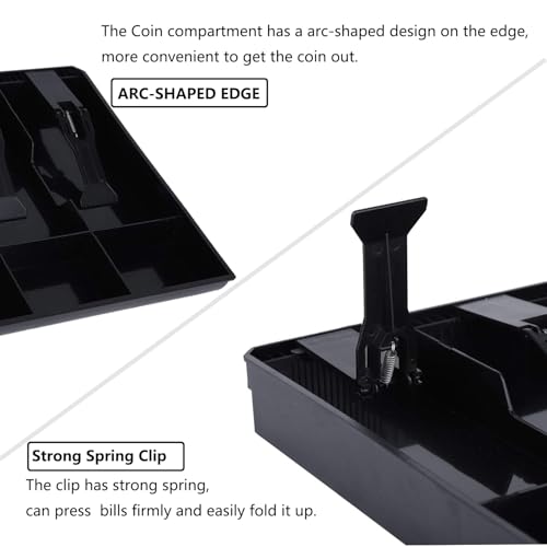KNMNIU Money Tray Cash Register Drawer Insert Tray, Portable Currency Till Replacement Money Storage Box Organizer,3 Bill/3 Coin Compartments with Plastic Clip for Business Shop Supermarket Hotel - Thumbnail 3
