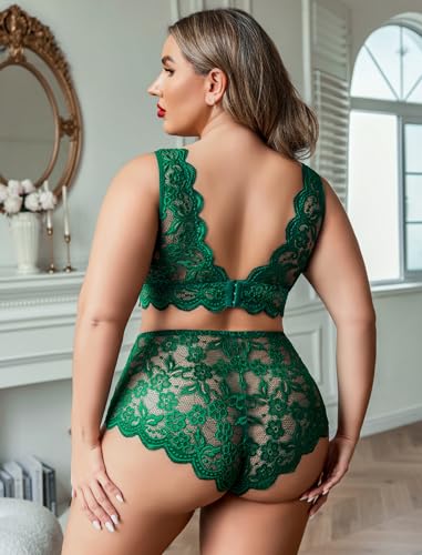 Image of Avidlove Plus Size Lingerie Set for Women Sexy Lace Halter Bralette High Waist Panty Set