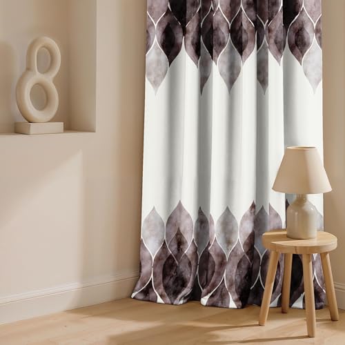 Image of Ultimate Trends Room Darkening Digital Printed Modern Curtain 65-70% Opacity,Diamond Eyelets, Tie Back, Modern Prints, 7 FEET Pack of 2,Espresso