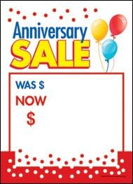 T50ANN Anniversary Sale Balloons - Slotted Sale Tags - 5" x 7" (100 Pack)