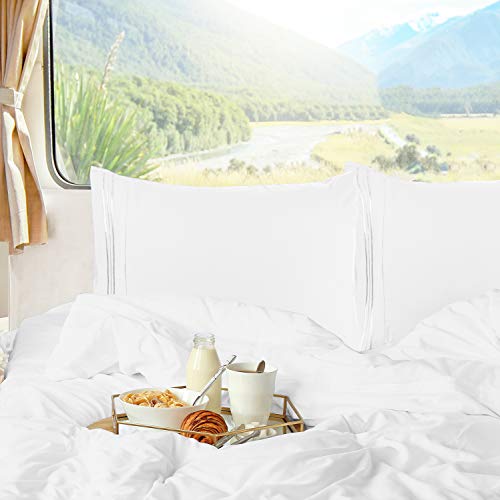 Image of Nestl White Short Queen Sheets for RV, Hotel Luxury RV Queen Sheets Set, 6 Piece Fitted Bed Sheet Set and Pillowcases, Super Soft, Wrinkle-Free, and Breathable Camper Bedding