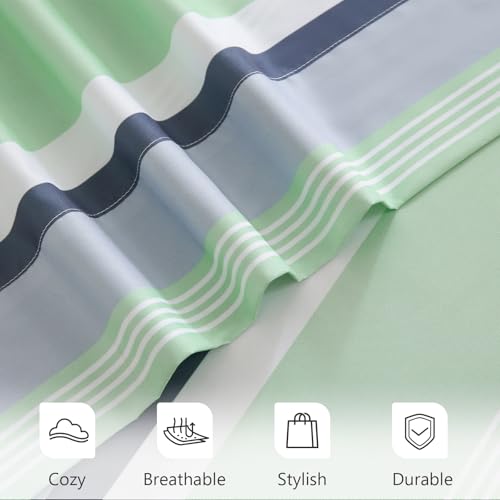Image of MCO 4Pieces Striped Sheets Set, Breathable King Sheet Set with 16 inch Deep Pocket,Modern & Luxury, Brushed Microfiber Bedding Set(King, Green Gray)