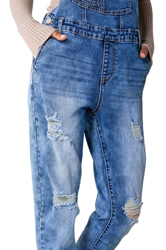 Nina Carter Damen Latzhose Jeans Boyfriend Denim Overall Jumpsuit Used-Look Sommeroverall (DE/NL/SE/PL, Alphanumerisch, L, Regular, Regular, Hellblau (S535))