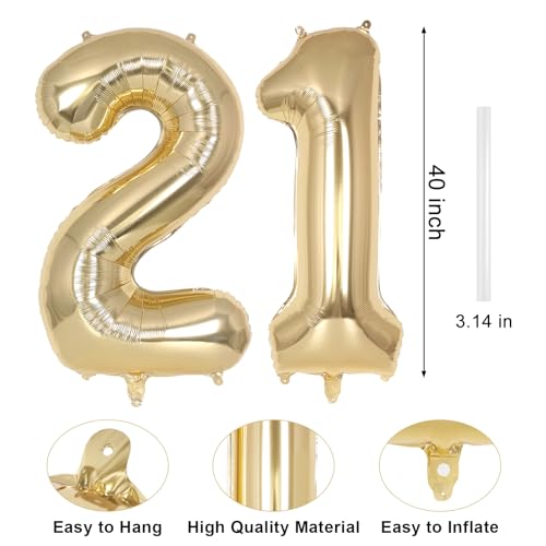 Image of Champagne Gold Large Number 21 Balloon, 40 Inch Light Gold Foil Helium Number Balloons, Giant Mylar Number 21 Balloons for 21 Years Old Birthday Party Anniversary Decorations (Champagne Gold 21)