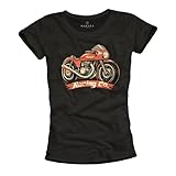 T-Shirt Donna MAKAYA Maglietta Donna Vintage Lady Biker Moto Cafe Racer Tshirt Rock Cotone Estivo Idea Regalo per Motocicliste e Appassionate di Motorsport Nero L