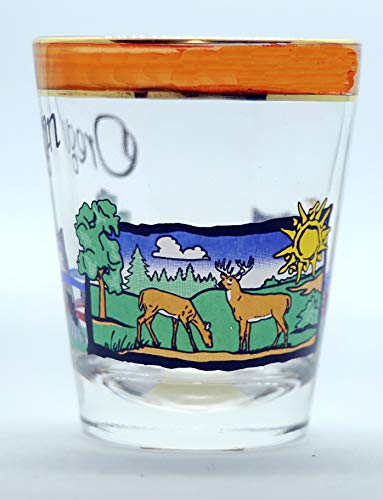 Oregon Pearl Trim Wildlife Scene Shot Glass #TOP2