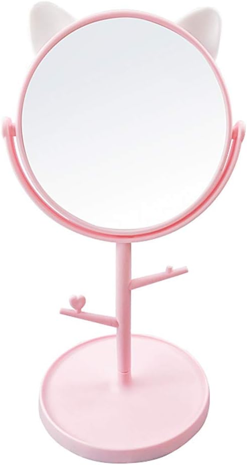 TrifectaDesk Mirror Freestanding Mirror, Folding Design for Tabletop Magnifying Makeup Mirror Vanity Tabletop Mirror 360° Rotation for Dressing Table(Pink)