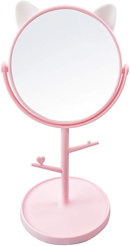 Espelho de mesa redondo com moldura rosa e formato de orelhas de gato Louphee