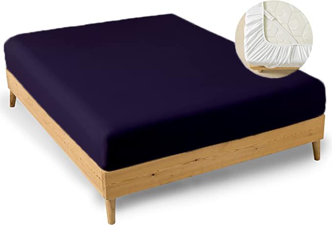 EDMUND - Super Soft Elastic 400 TC Solid Fitted Bedsheet with Pillow Covers King Size (72" X 78"+ 8") Fitted Bedsheet Machine Washable Cotton Finished Elastic Bedsheet King Size | Navy Blue 1
