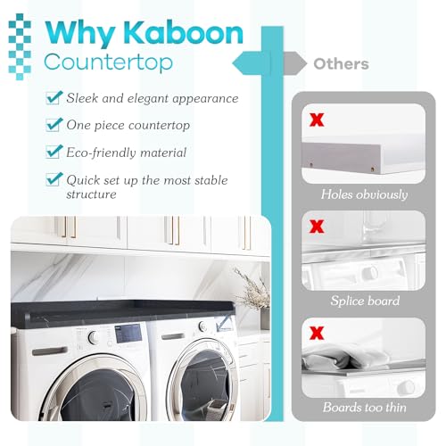 Kaboon Washer Dryer Countertop, Melamine Countertop with Edge Rails - 27.5" Depth x 54" Width Laundry Room Organization, Cloud Atlas/Black Marble Pattern