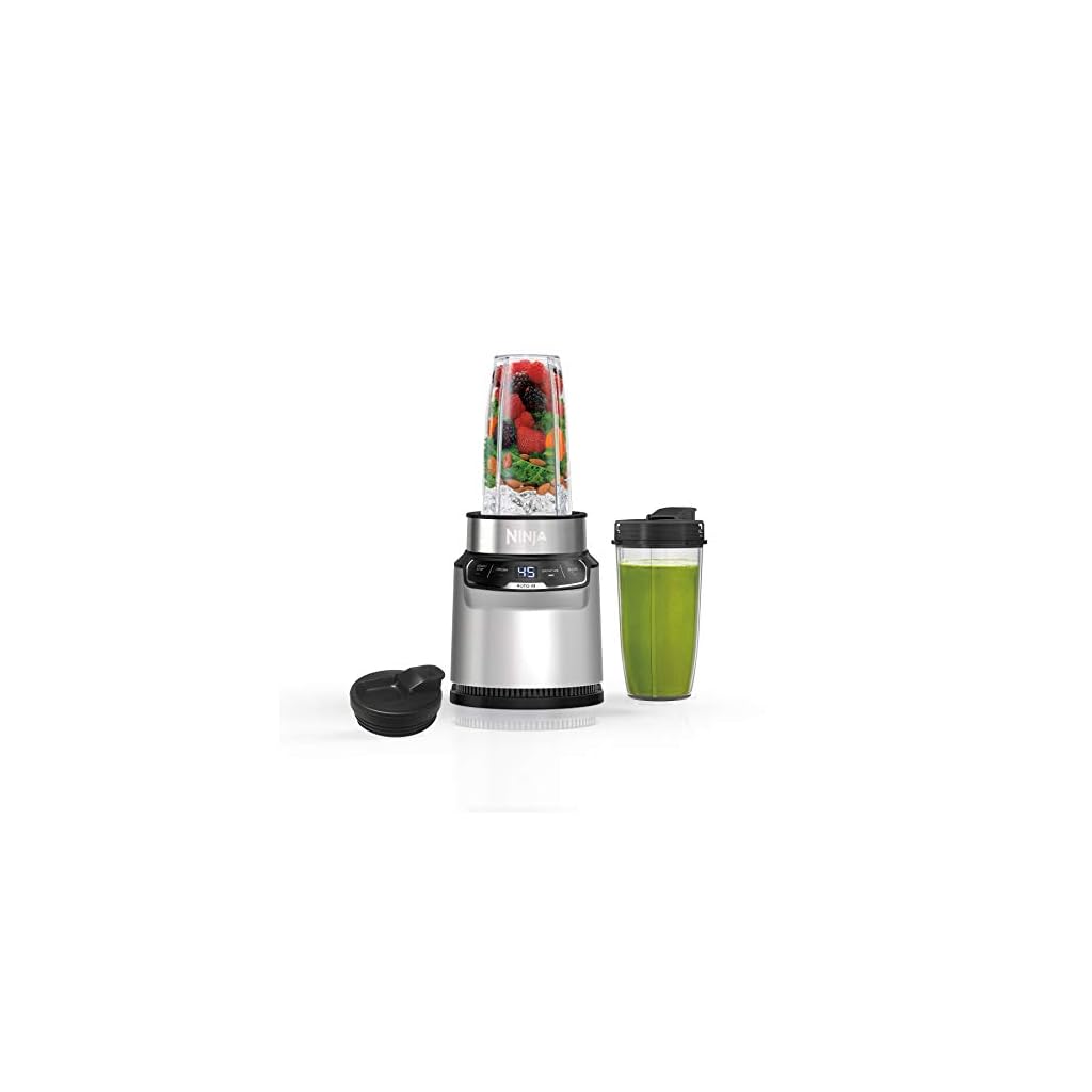 Ninja | Blender | Nutri Pro | Single Serve | For Smoothies, Salsa, Shakes and Frozen Drinks | Includes 2 Smoothie Cups & Lids | Crushes Ice, Fruit & Veggies |Silver | BN401