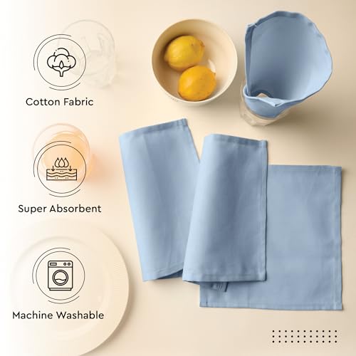 Image of Encasa XO Dining Cocktail Napkins 12 pcs (1 Dozen) Set of Large 23x23 cm (9 inchx9 inch) - B Grey - Absorbent Heavy Cotton Party Fabric Machine Washable for Home Restaurant Banquet & Hotel