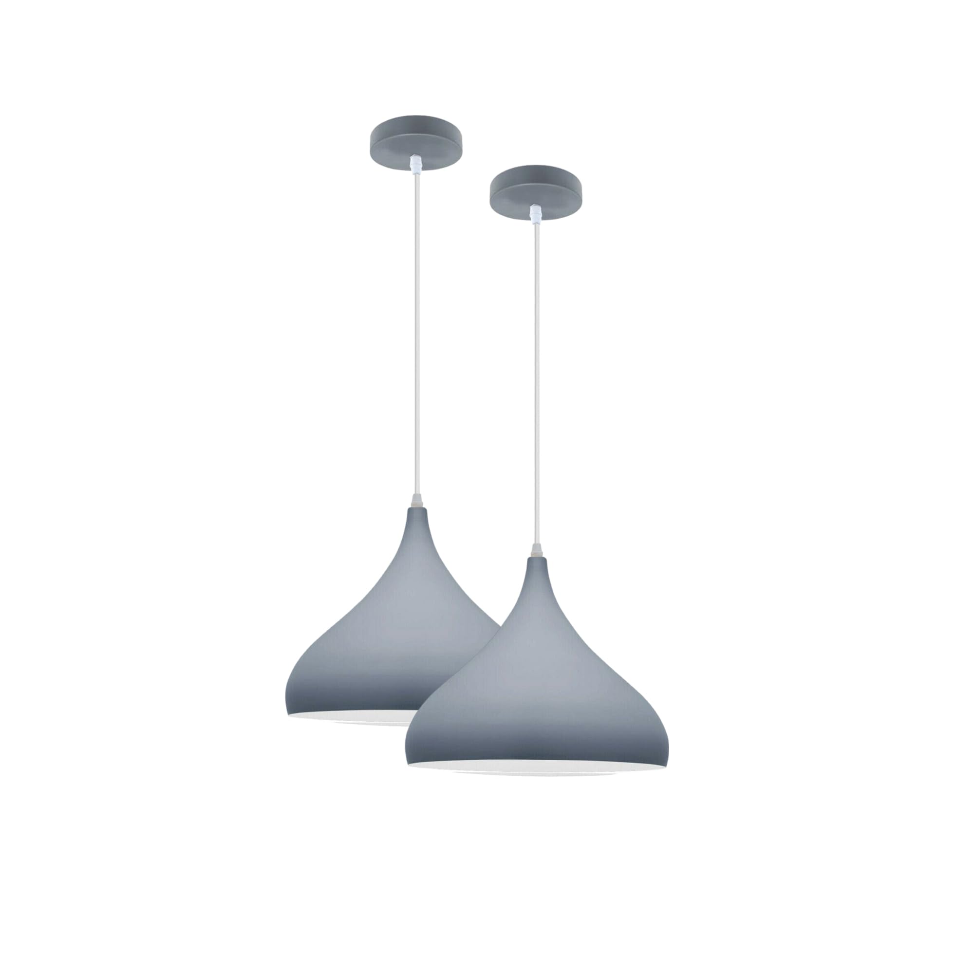 DC VOLTAGE Modern Vintage Single Head Lampshade Curved Dome Shape Pendant Light Fixtures 2Pcs for Dining Room Living Room Bedroom Coffee Bar Restaurant and etc (Gray 2 PK - Without Bulb)