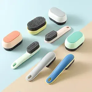 Wolpin 2 Pcs Clothes Cleaning Brush and Shoe Brush with Handle Multipurpose Bathroom Cleaning Sink Brush Kitchen