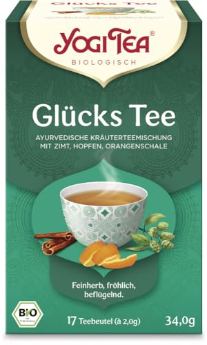 Yogi Tea Bio Glücks Tee Ayurvedische Kräuterteemischung mit Zimt, Hopfen und Orangenschale, 17 Beutel, 34g