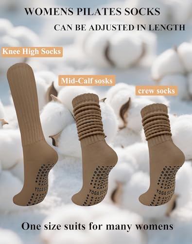 Grip Pilates Socks for Women, Non Slip Yoga Slouch Scrunch Socks with Grips for Barre Ballet Workout Hospital2