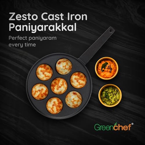 Image of GREENCHEF Pre-Seasoned Cast Iron Zesto Paniyarkkal 7 Pits | Pre-Seasoned with 100% Vegetable Oil | Naturally Nonstick | High Pressure Casting | High Strength | Bring Back Nostalgic Taste | Toxin-Free
