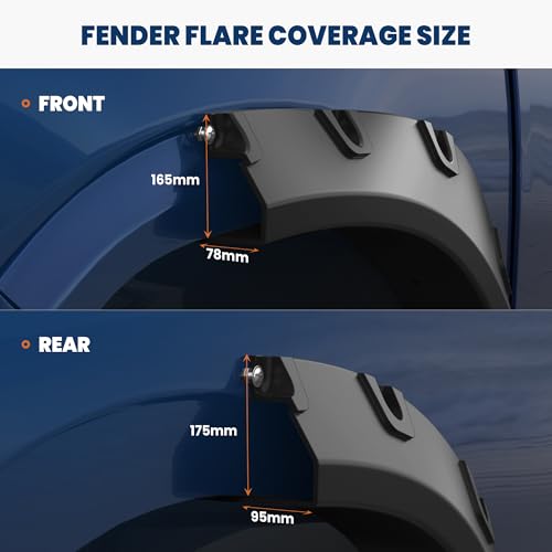 KUIPERAUTO Smooth Black Pocket Bolt-Riveted Fender Flares Compatible for 2014-2019 Chevrolet Silverado 1500 2500 3500HD 97.6" 78" Fleetside Beds Front Rear Wheel Flare Paintable 4PCS by KUIPERAUTO - Image 3