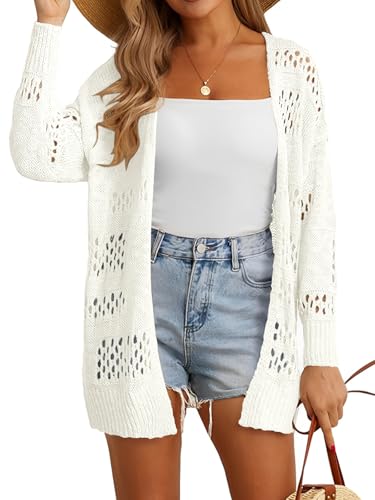 Womens Crochet Cardigan Sweater Summer Boho Long Sleeve Lightweight Soft Oversized Open Front Knitted Tops3