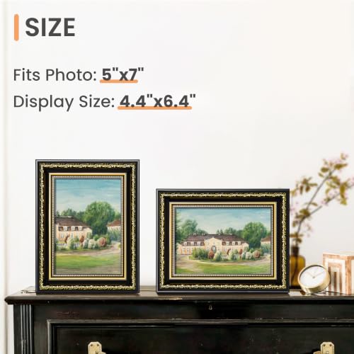 Image of upsimples Vintage 5x7 Picture Frame, Antique Black and Gold Frames, 2 Pack | Gold Picture Frames, Fits 5 x 7 Photos, Elegant Vintage Design, Wall or Tabletop Decor, for Wedding or Family Memorie