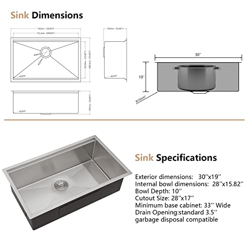 30" Undermount Kitchen Sink Workstation - Dcolora 30 Inch Stainless Steel Kitchen Sink With Ledge Round Corner X Grooves Wood Cutting Board 16 Gauge Single Bowl Under Counter Sink Basin #TOP5