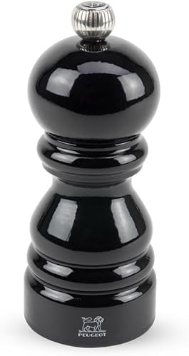 Miniatura 3 de Peugeot Molinillo de sal manual Paris ajustable, madera de haya, negro brillante, 4.5 pulgadas