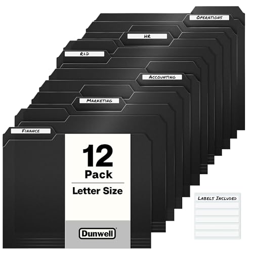 Dunwell Plastic Black 3-Tab Folders, (12 Pack), Sturdy...