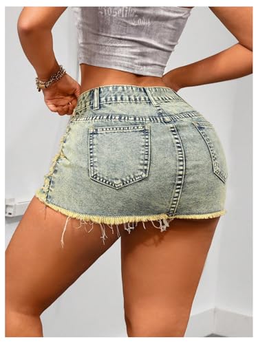 Floerns Women\'s Y2k Denim Skirt Raw Hem Low Rise Night Club Bodycon Mini Skirt Blue Large - Thumbnail 3