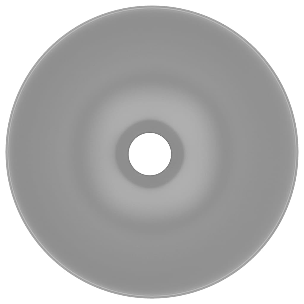 Lavabo de cerámica de color gris claro, redondo, 280 mm de diámetro, 100 mm de altura, sin rebosadero, para baño de invitados, sanitario con desagüe de 45 mm y diseño adecuado para lavadero y