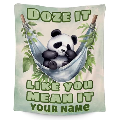 Custom Panda Blanket, Cute Soft Throw Gifts for Kids, Cozy Flannel Throw Blankets for Couch Sofa, Green 30"x40"