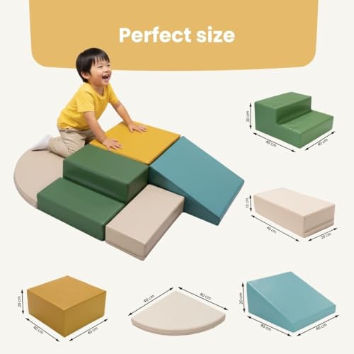 IGLU SOFT PLAY Corner Climber 5er Softbausteine Set für Kleinkinder & Babys – Kletterbausteine aus Schaumstoff – Krabbellandschaft & Motorikspielzeug für Zuhause (Pastel Sea)