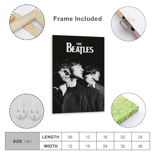 LUISAS Poster décoratif sur toile The Beatles, noir et blanc, impression d’art moderne pour chambre à coucher (20 x 30 cm) - Les Beatles, Paul McCartney, John Lennon, RIngo Starr, George Harrison LUISAS Poster décoratif sur toile The Beatles, noir et blanc, impression d'art moderne pour chambre à coucher (20 x 30 cm) – Image 5