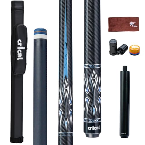 CRICAL Carbon Fiber Pool Cue Stick 58' Billiard Cue Sticks Professional Low Deflection Pool Sticks with 3/8 * 8 Pin Joint and 12.5mm Tip