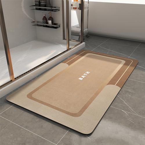Image of MontVoo-Bath Mat-Bath Mat Rug Non Slip Super Absorbent Stain Resistant Quick Dry Thin Bathroom Rug-Bath Mats for Bathroom Floor Bathtub Vanity-Bathmat Bath Rug Easy Care 17 inchx35 inch Brown