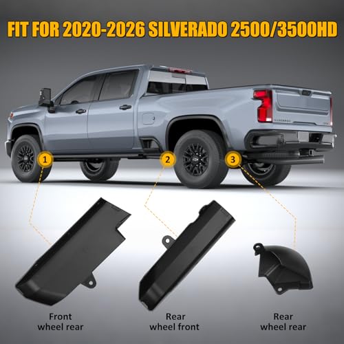 Falafa 6PCS Mud Flaps Delete Kit for 2020-2026 Chevy Silverado 2500HD 3500HD, Full Set Front and Rear Splash Guard Delete Plates, High Clearance Fender Flare Trim for Heavy Duty 2500 3500 by Falafa - Used condition - Image 4