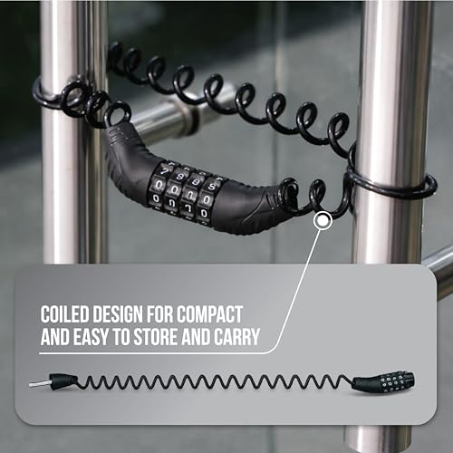 Image of Robustt 4-Digit Anti-Theft Cable Lock for Bicycle & Helmet | Resettable Cycle Number Lock | Cut-Resistant Braided Steel Bicycle Lock | PVC Coated Cable | Extends 1M | Keyless Combination Lock