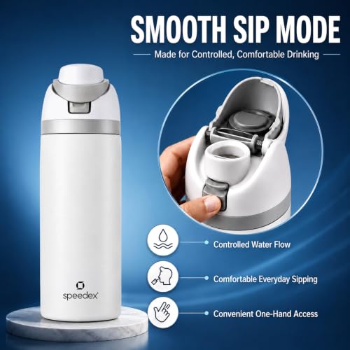 Image of Speedex Coral 500 Stainless Steel Vacuum Insulated Water Bottle 650ml | Thermosteel Flask | Hot 18Hr Cold 24Hr | Flip Straw Lid Sipper | Kids Boys Girls Men Women Office School Gym Travel | White