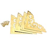 dophee 4Pcs 2.5' Brass Flat Corners Bracket, Retro Table Corner Cover Protectors for Box Cabinet Desk Book Frame Scrapbook Album Bookshelf Decoration Furniture Hardware with Mounting Nails, Brass