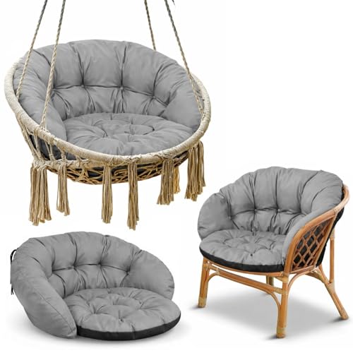 FLLOW Hängesessel Kissen Sitzkissen für Hängeschaukel - Polster für Hängehöhle Lesesessel Hängestuhl und Papasansessel runde Auflage für Outdoor und Indoor Grau
