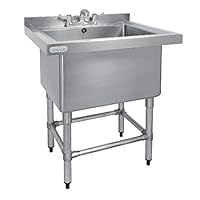 Vogue Tiefe Topfspüle mit Aufkantung an der Rückseite, Edelstahl, Größe: 900(H) x 770(B) x 600(T) mm, Fassungsvermögen: 100 Liter, Tiefe Großküchenspüle mit Standfuß und Ablage, CE141