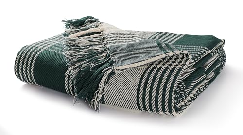 EHC Premium Reversible 100% Cotton Large 150 x 200 cm Tartan Throws for Sofa, Armchair Bedspread, Dark Green