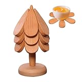 Sottopentola in legno con albero | Tovagliette decorative per piatti caldi, sottobicchiere albero con 3 sottopentola in legno e 1 supporto hot pad per cucina immagine