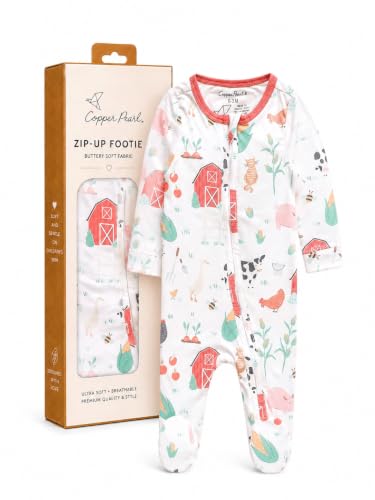 Image of Zip-Up Footie Pajama in Farmstead Print by Copper Pearl