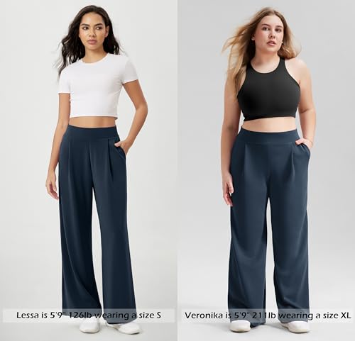 Image of ODODOS Modal Soft Wide Leg Pants for Women High Waist Casual Relaxed Pants with Pockets, 29 inch Inseam, Navy, Large